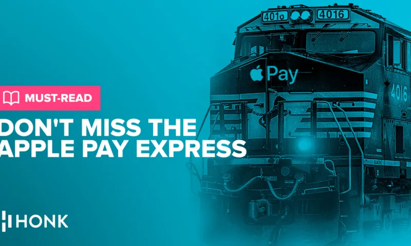 Train locomotive with Apple logo: Don’t Miss the Apple Pay Express