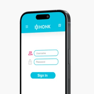 Smartphone screen showing the HONK app login page with fields for username and password and a 'Sign In' button.