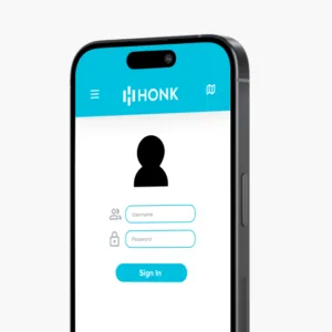 Smartphone screen showing the HONK app login page with a user icon, fields for username and password, and a 'Sign In' button.